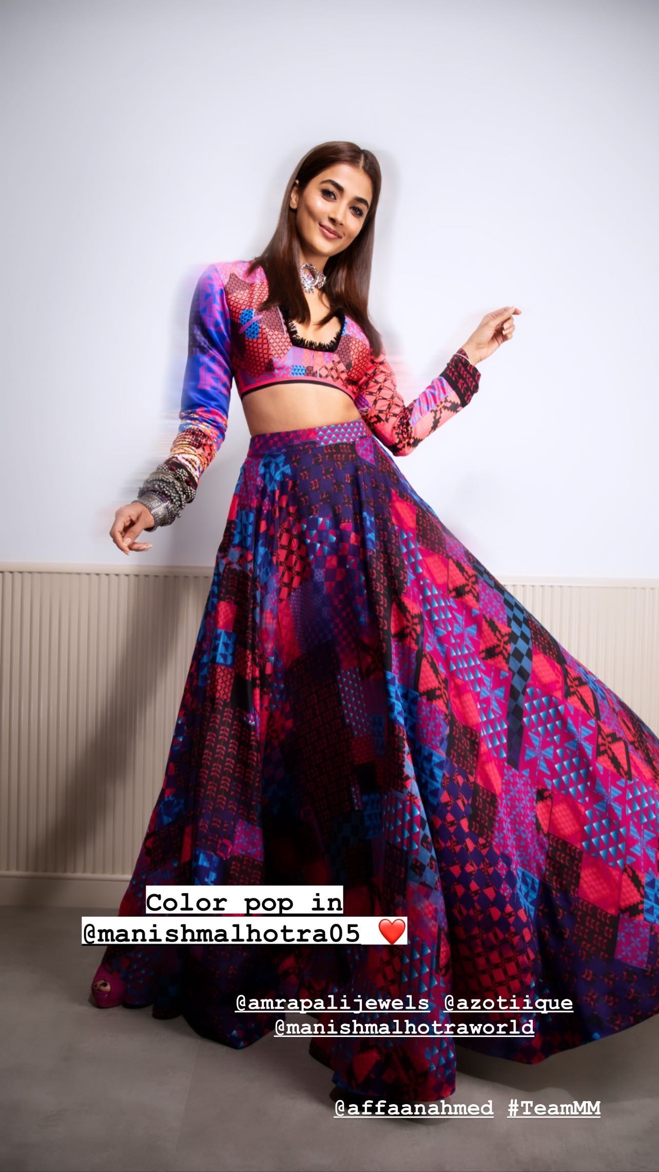 PICS - Pooja Hegde Hot Waist Revealing Colorful Lehenga is