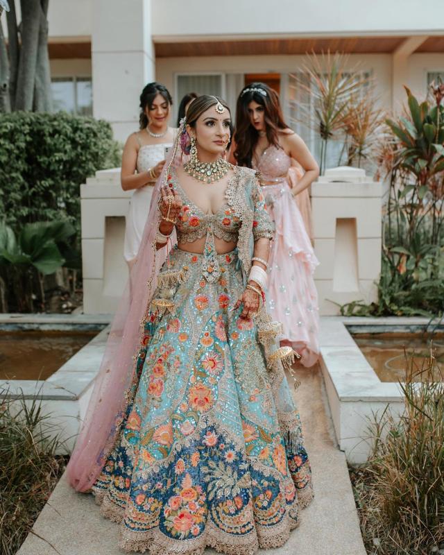 Blue and Pink Designer Lehenga Choli