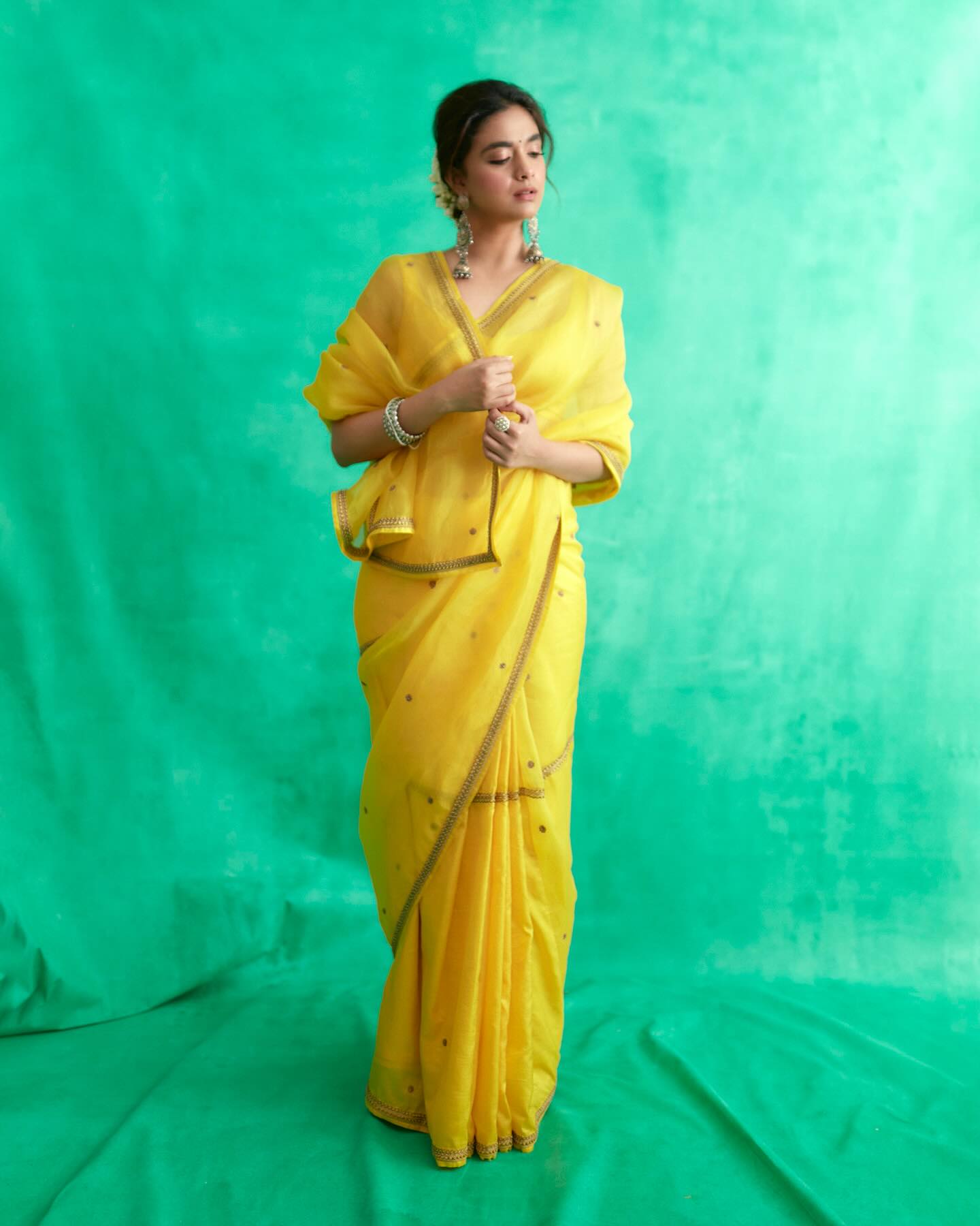 Keerthy Suresh Wows In Yellow Saree With Bindi - Photos