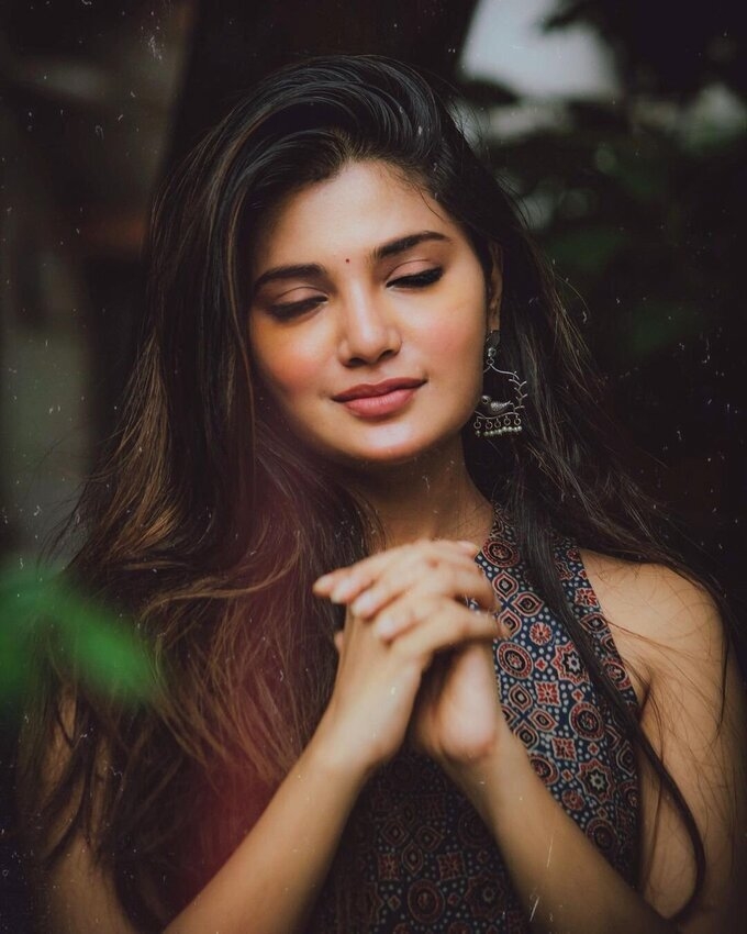 Aathmika Stills In Stylish Dress