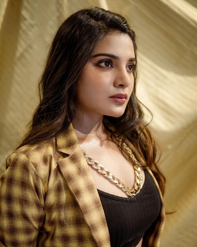 Aathmika Stills In Stylish Dress