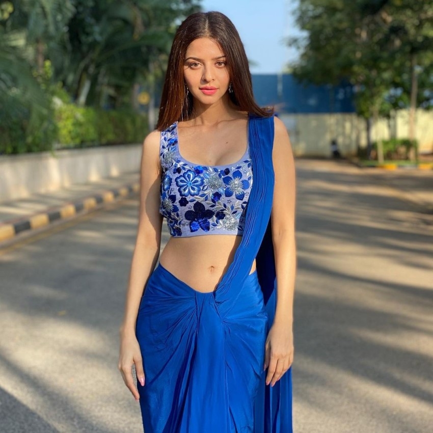 Actress Vedhika Hot Images In Blue Saree