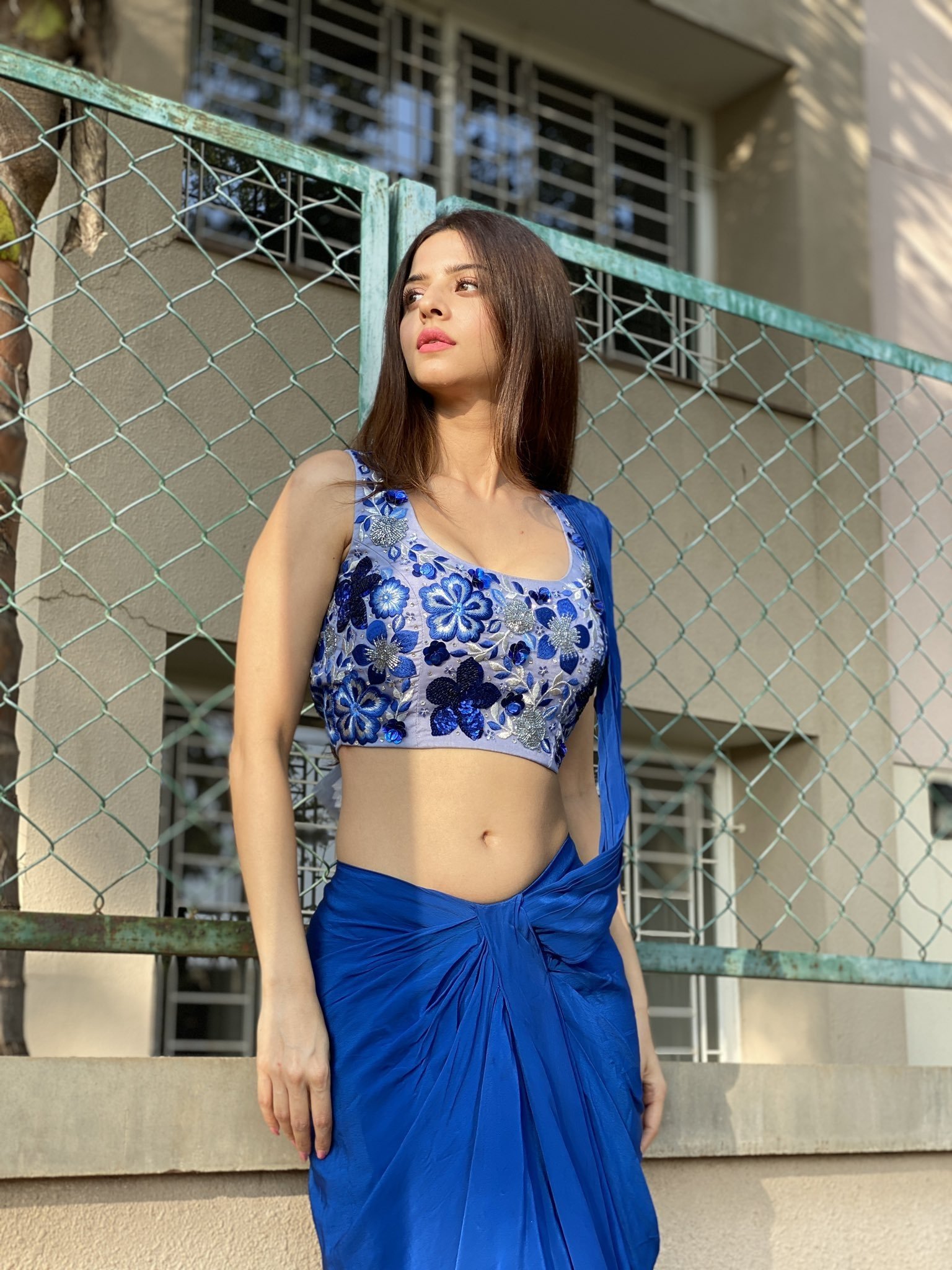 Actress Vedhika Hot Images In Blue Saree