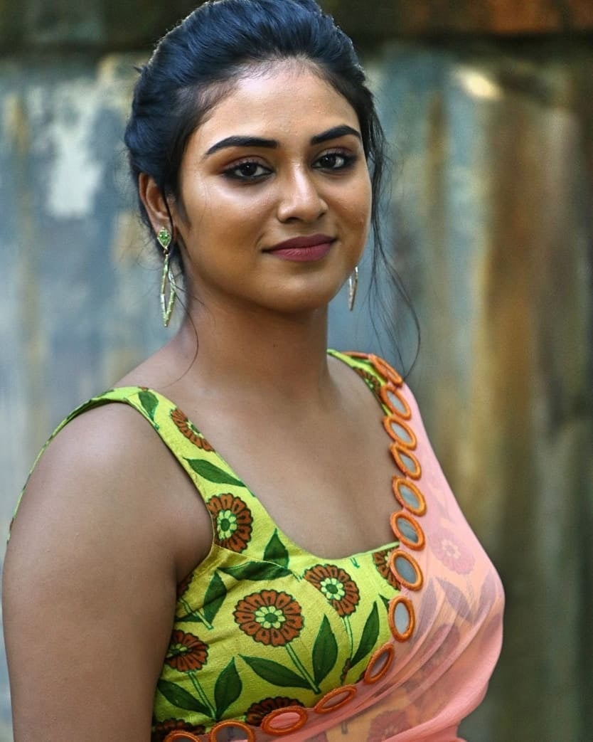 Indhuja chubby photos in saree