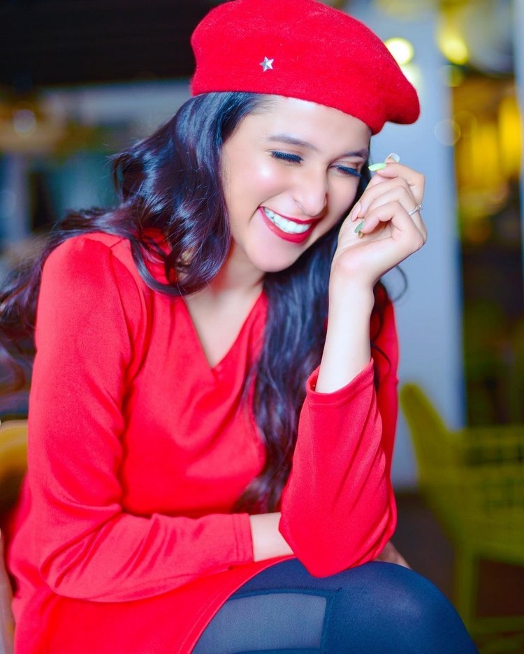 Mannara Chopra New Images In Red Dress