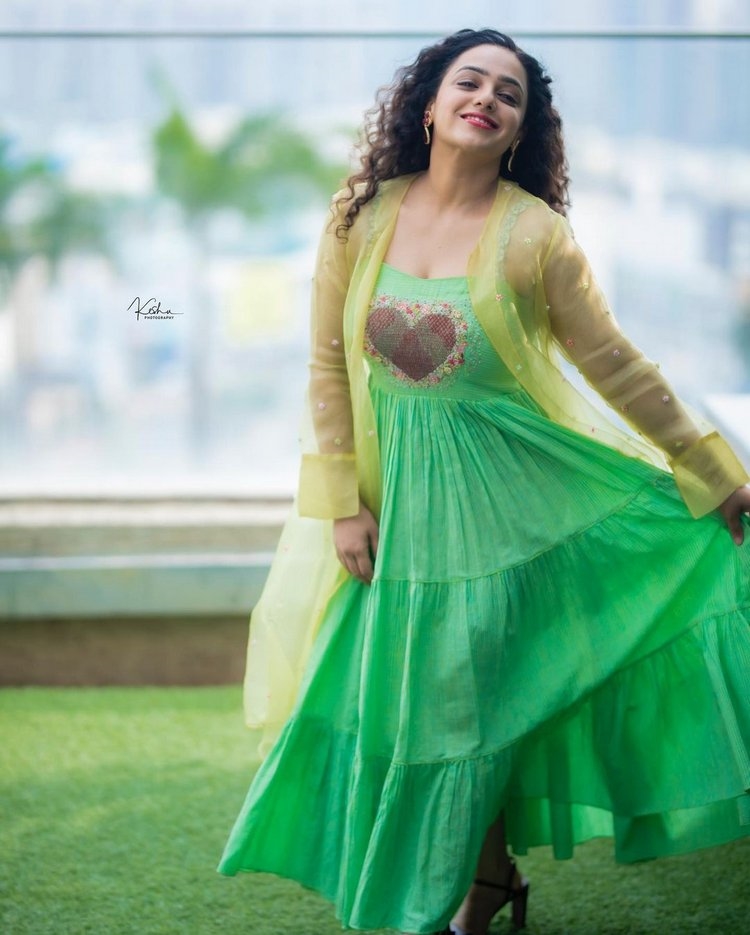 Nithya Menen Images In Green Dress