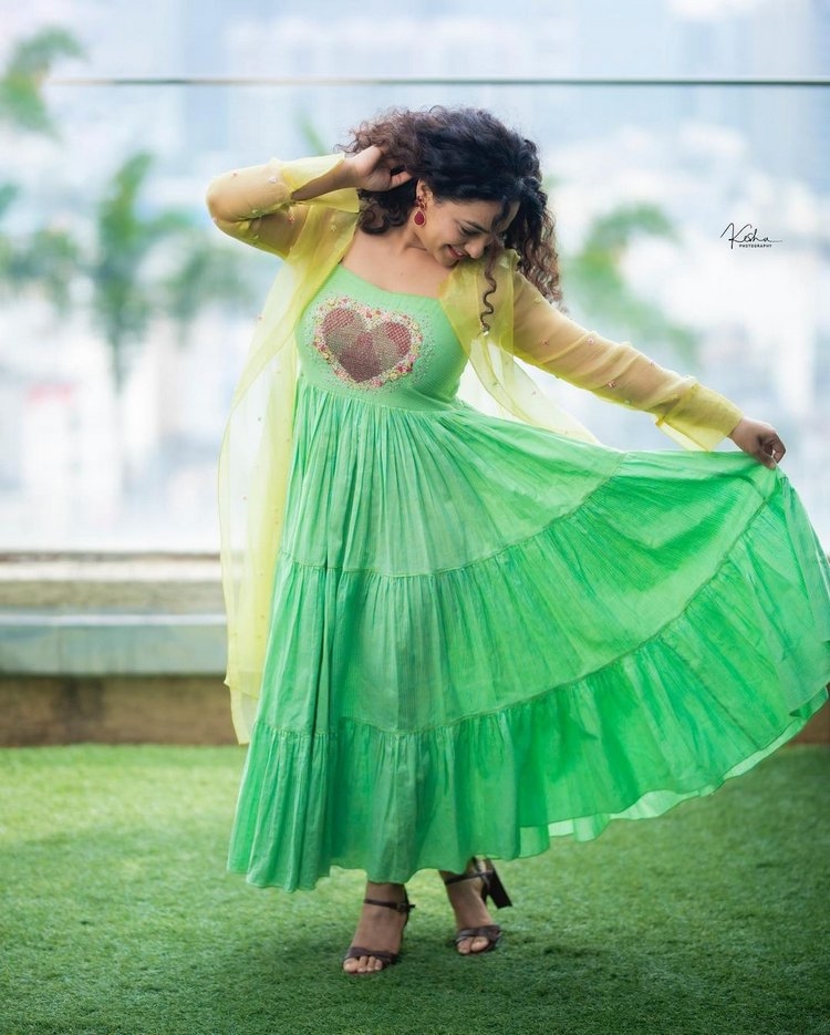 Nithya Menen Images In Green Dress