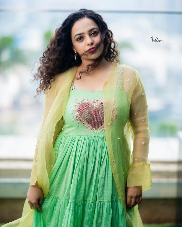 Nithya Menen Images In Green Dress