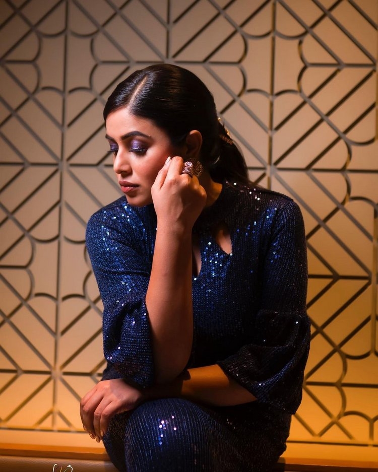 Poorna Amazing Blue Dress Photos