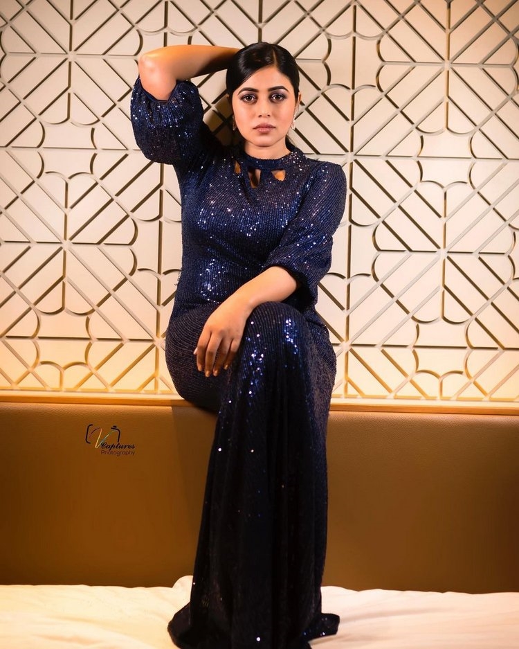 Poorna Amazing Blue Dress Photos