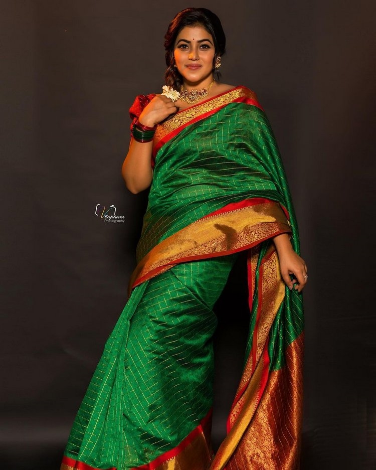 Poorna New Images In Green Saree