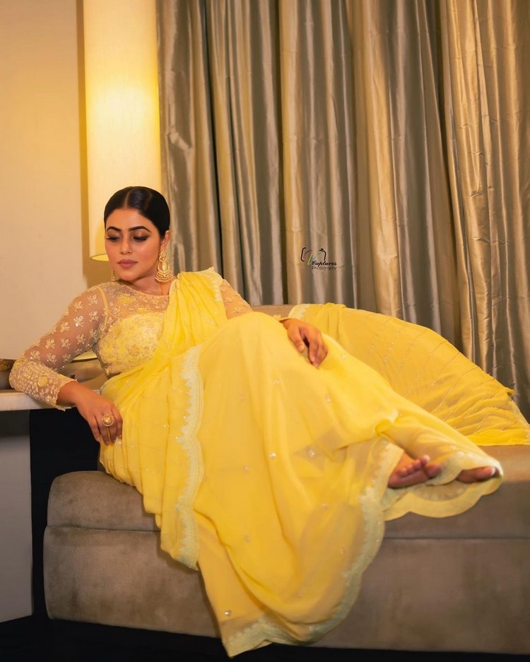 Poorna New Images In Yellow Dress