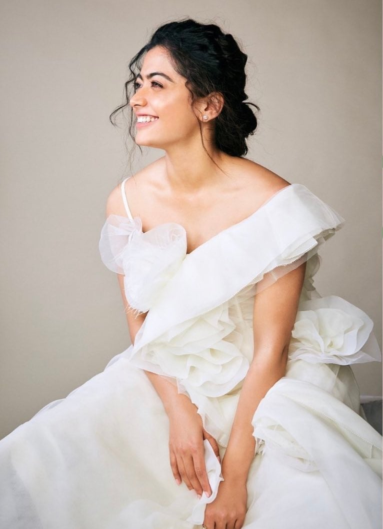 Sensational Actress Rashmika Mandanna Cute Images In White Attire