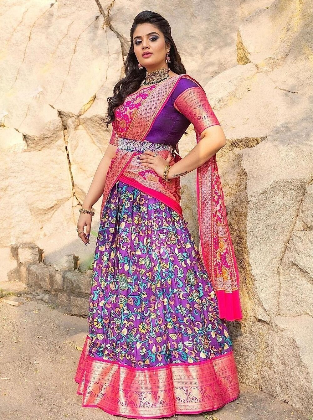 Sreemukhi Amazing New Clicks In Event In Pink Half Saree