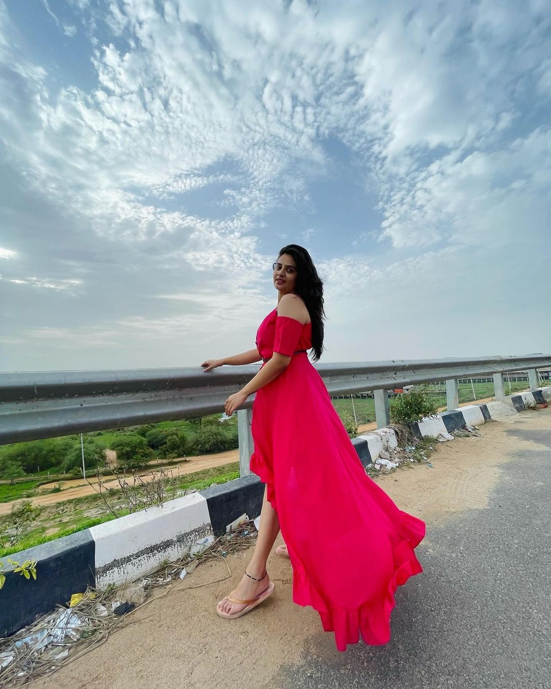 Sreemukhi New Clicks In Red Dress