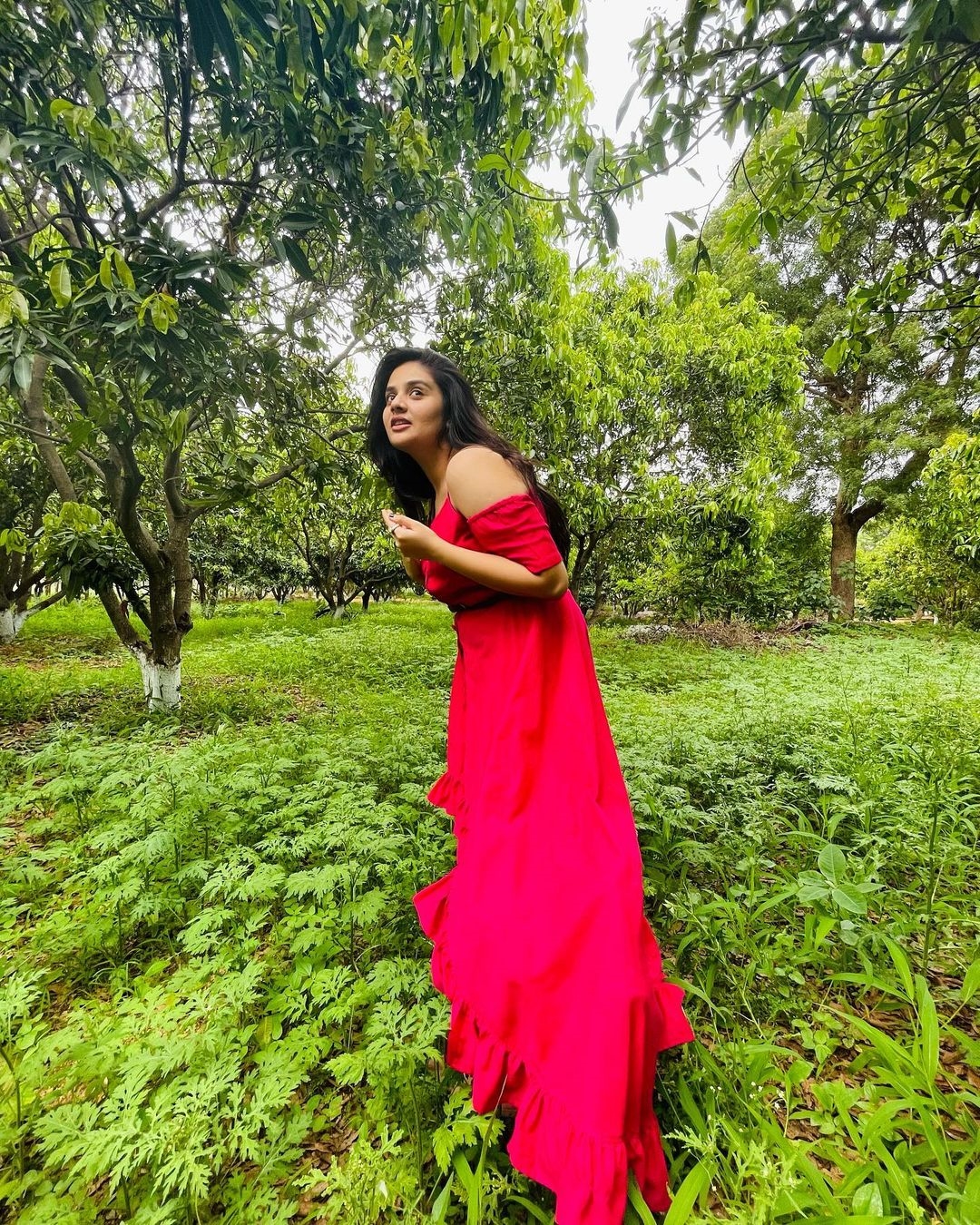 Sreemukhi New Clicks In Red Dress