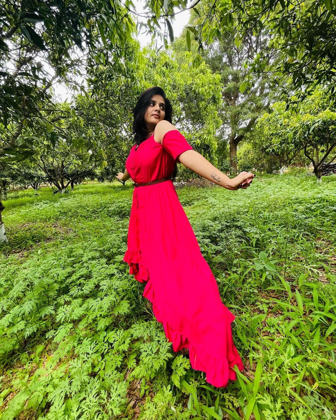 Sreemukhi New Clicks In Red Dress