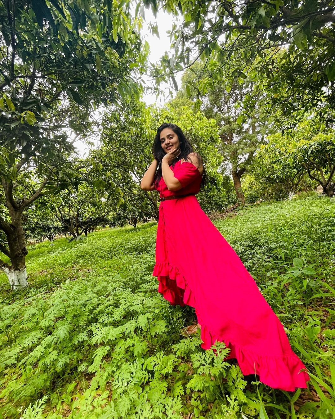 Sreemukhi New Clicks In Red Dress