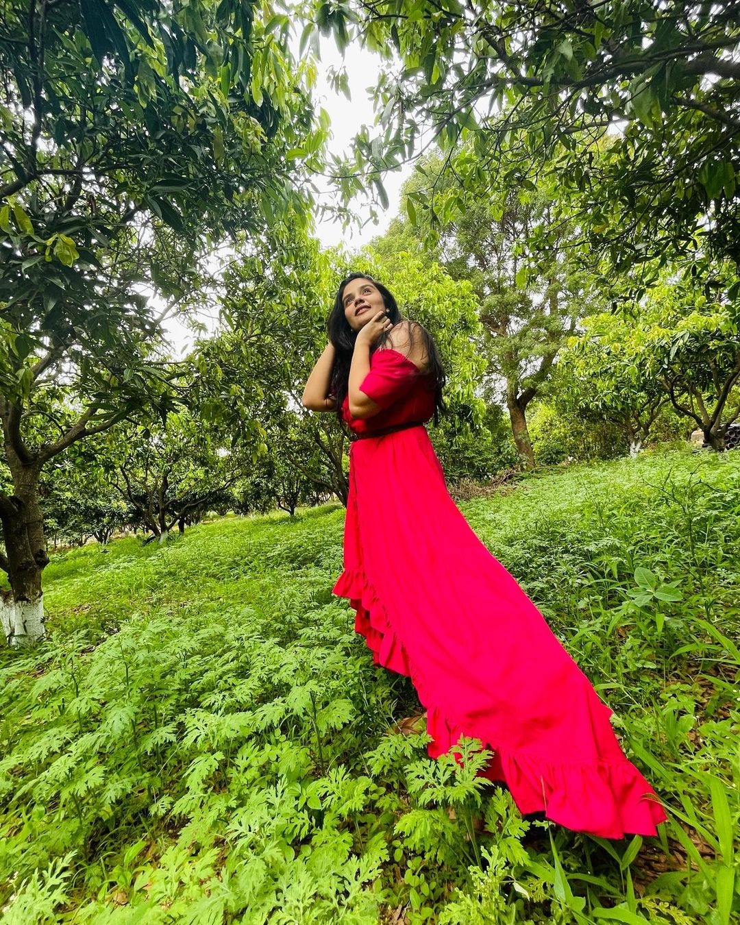 Sreemukhi New Clicks In Red Dress