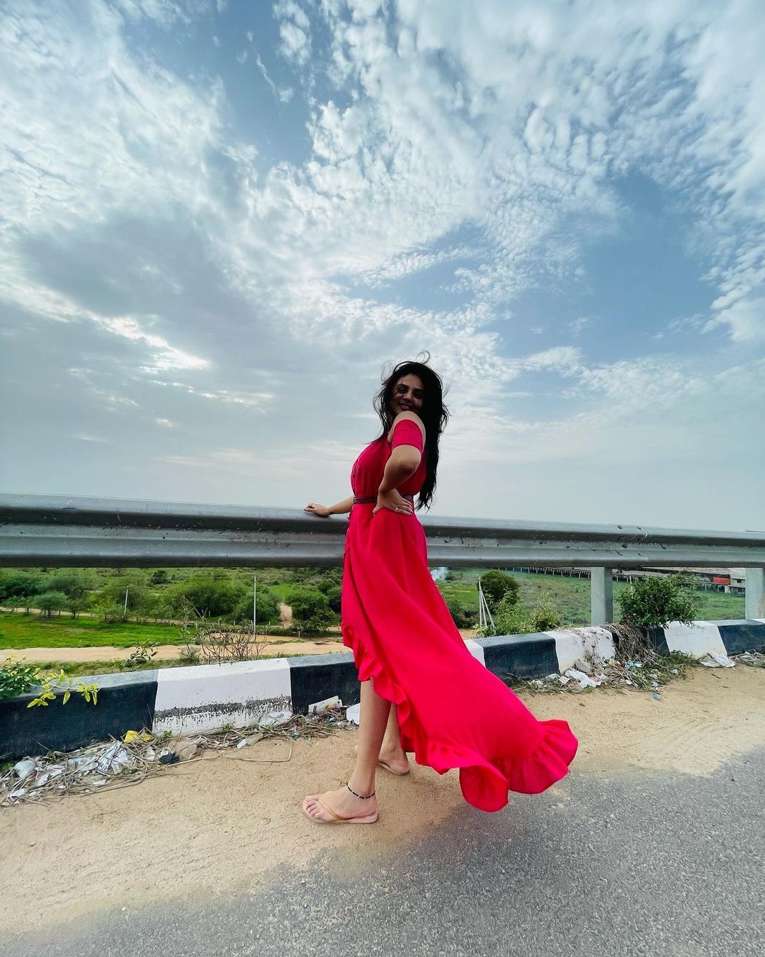 Sreemukhi New Clicks In Red Dress