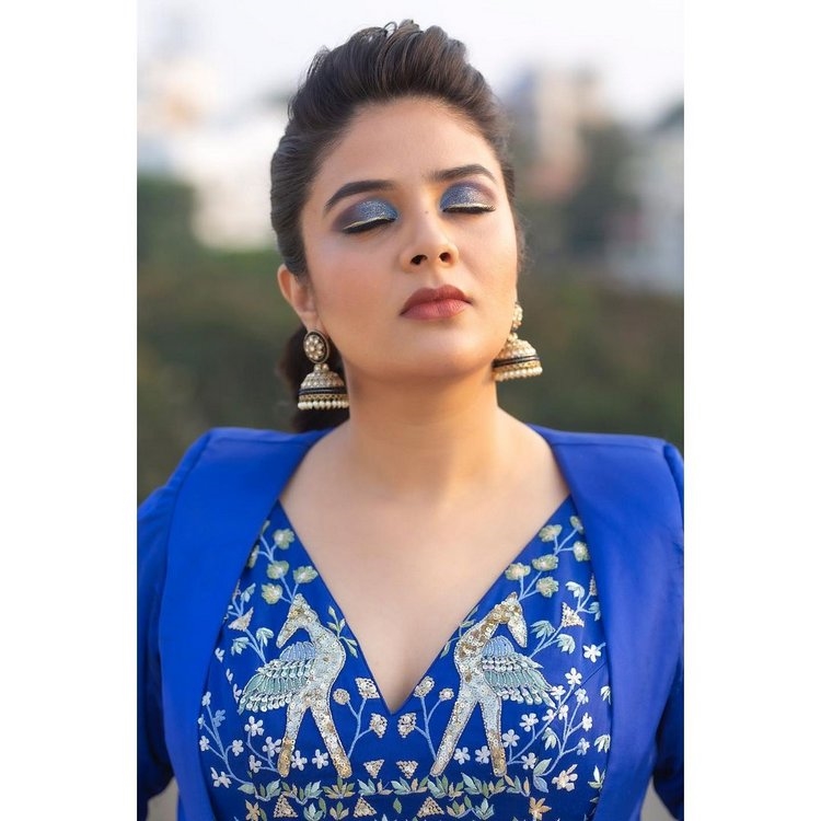 Sreemukhi New Photos In Blue Frock