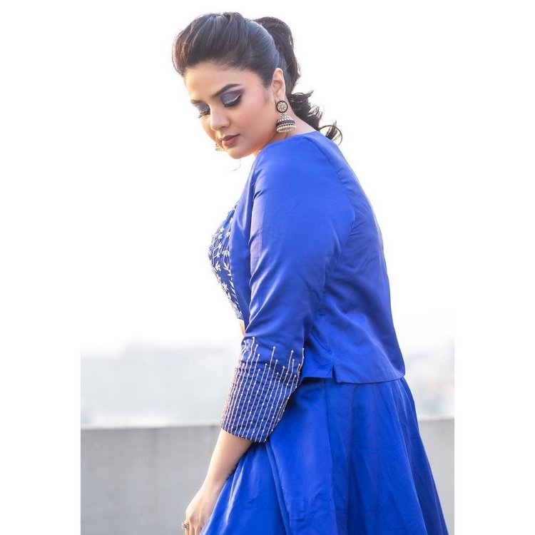 Sreemukhi New Photos In Blue Frock