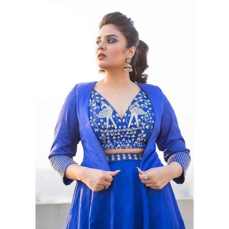 Sreemukhi New Photos In Blue Frock