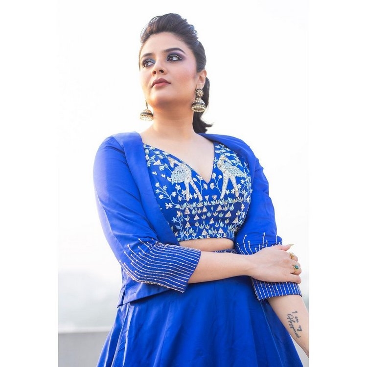 Sreemukhi New Photos In Blue Frock