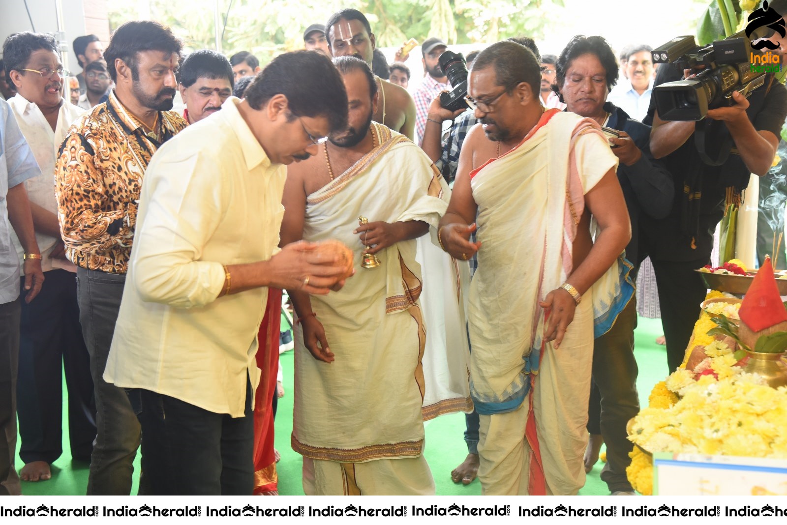 Actor Balayya and Boyapati Srinu Seeks the blessings at the Pooja Set 2