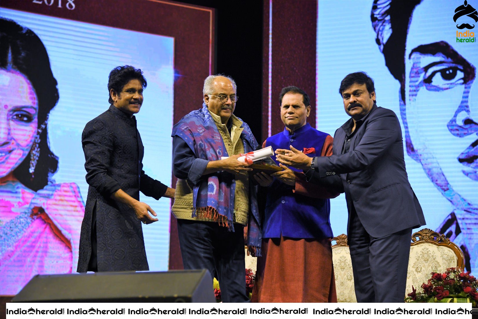 Actor Chiranjeevi and Boney Kapoor receiving ANR Award