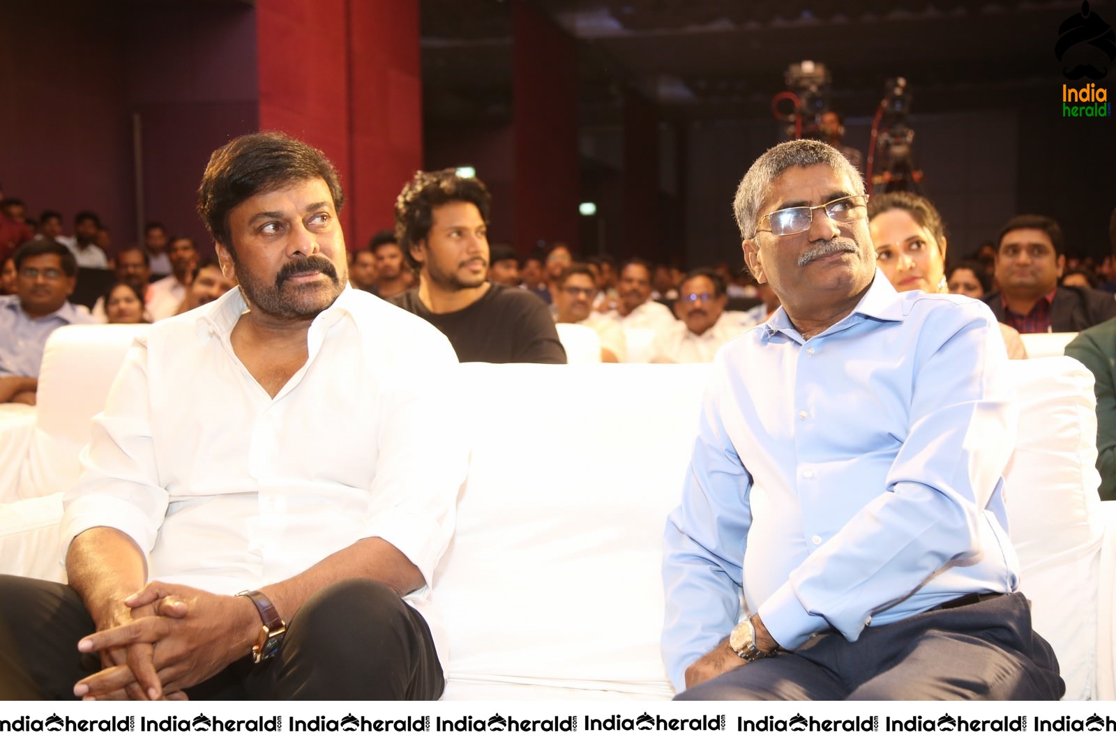 Actor Chiranjeevi Seen Interacting with other actors during an event Set 1