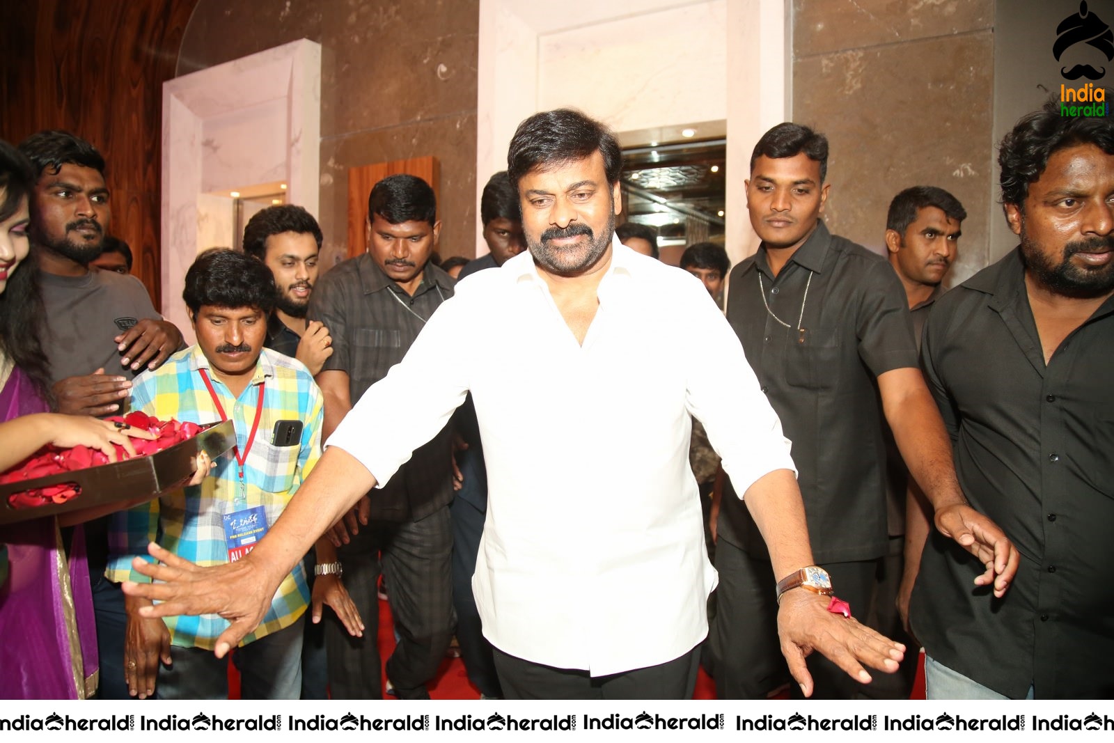 Actor Chiranjeevi Seen Interacting with other actors during an event Set 1