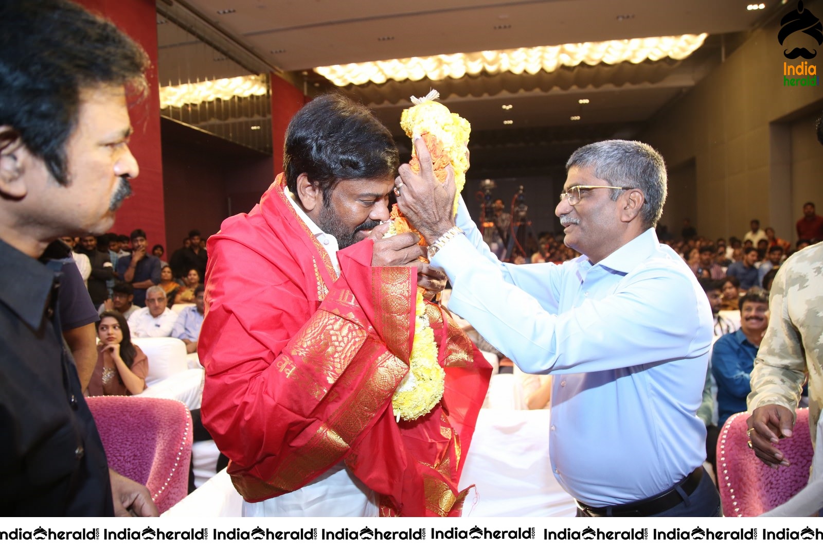 Actor Chiranjeevi Seen Interacting with other actors during an event Set 2