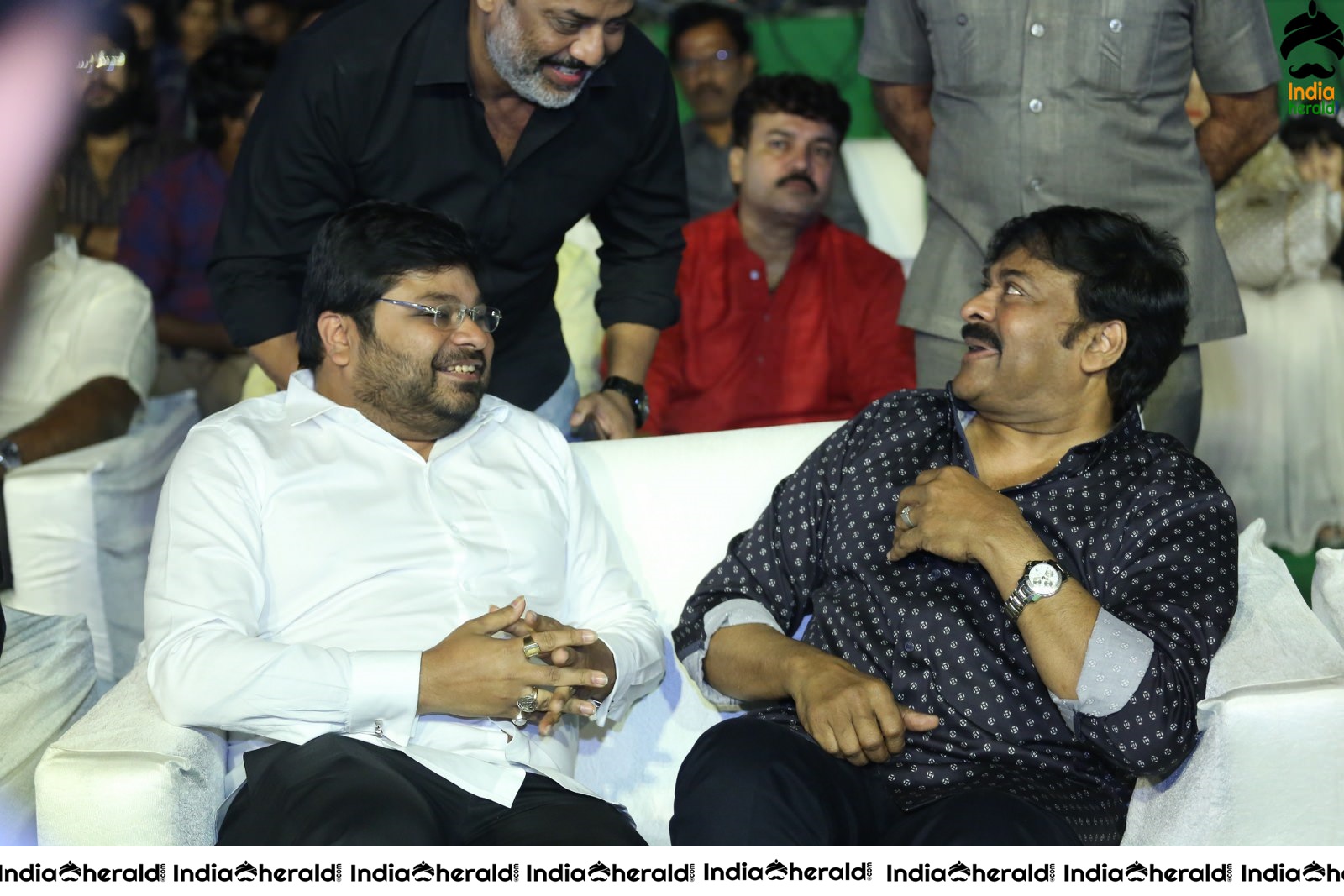 Actor Chiranjeevi share a lighter moment with the Crew of Arjun Suravaram Set 1
