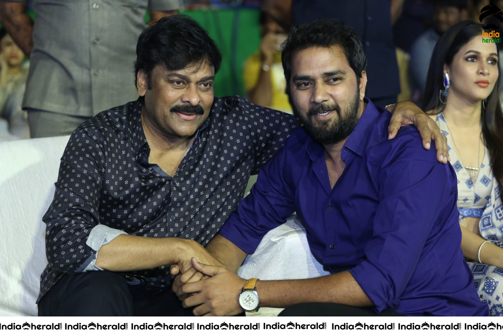 Actor Chiranjeevi share a lighter moment with the Crew of Arjun Suravaram Set 1
