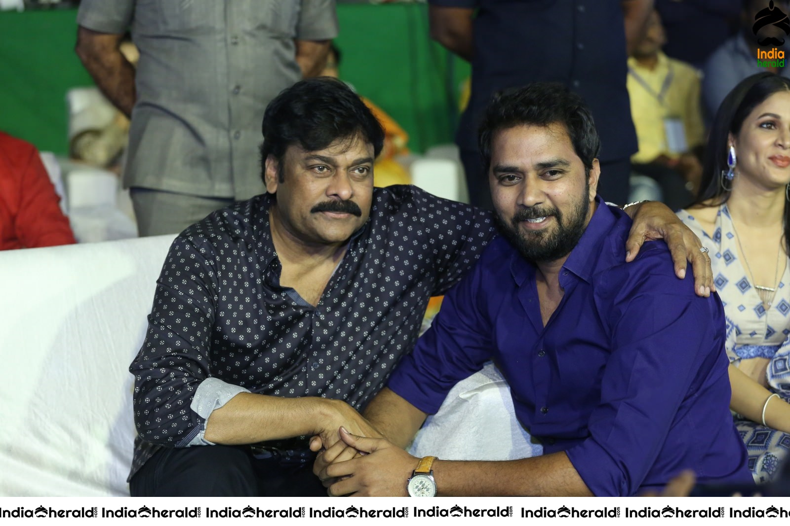 Actor Chiranjeevi share a lighter moment with the Crew of Arjun Suravaram Set 1
