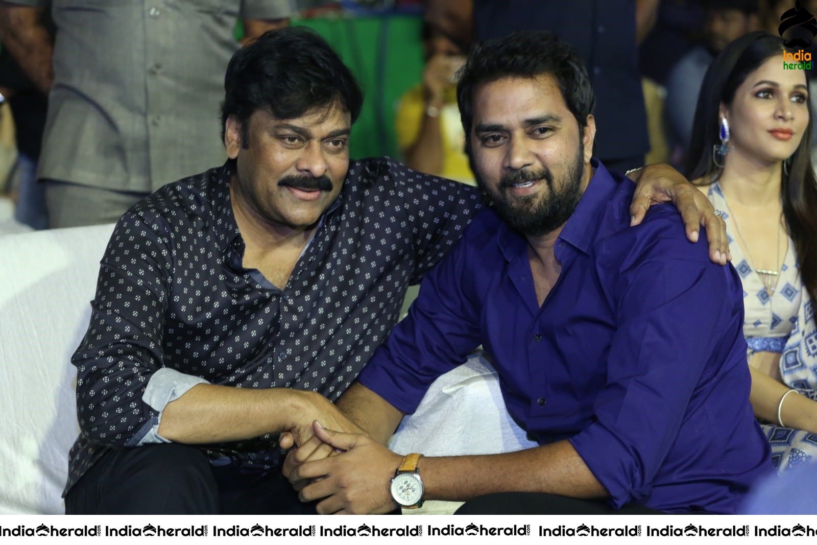 Actor Chiranjeevi share a lighter moment with the Crew of Arjun Suravaram Set 1