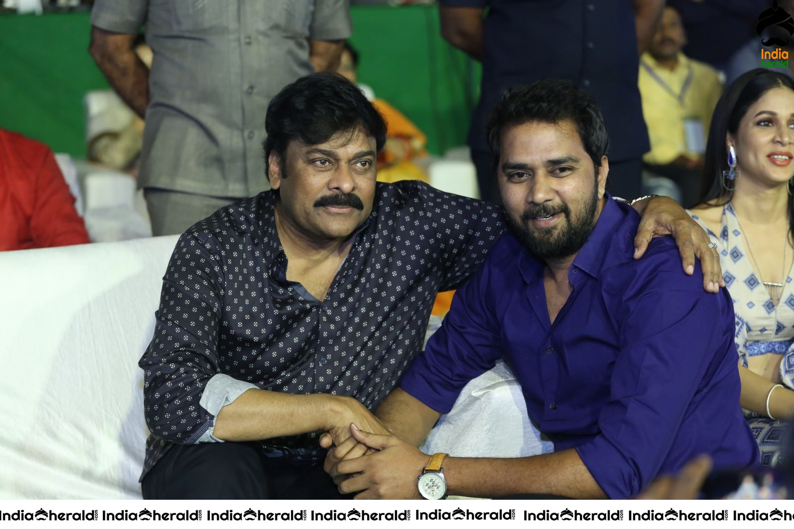 Actor Chiranjeevi share a lighter moment with the Crew of Arjun Suravaram Set 1