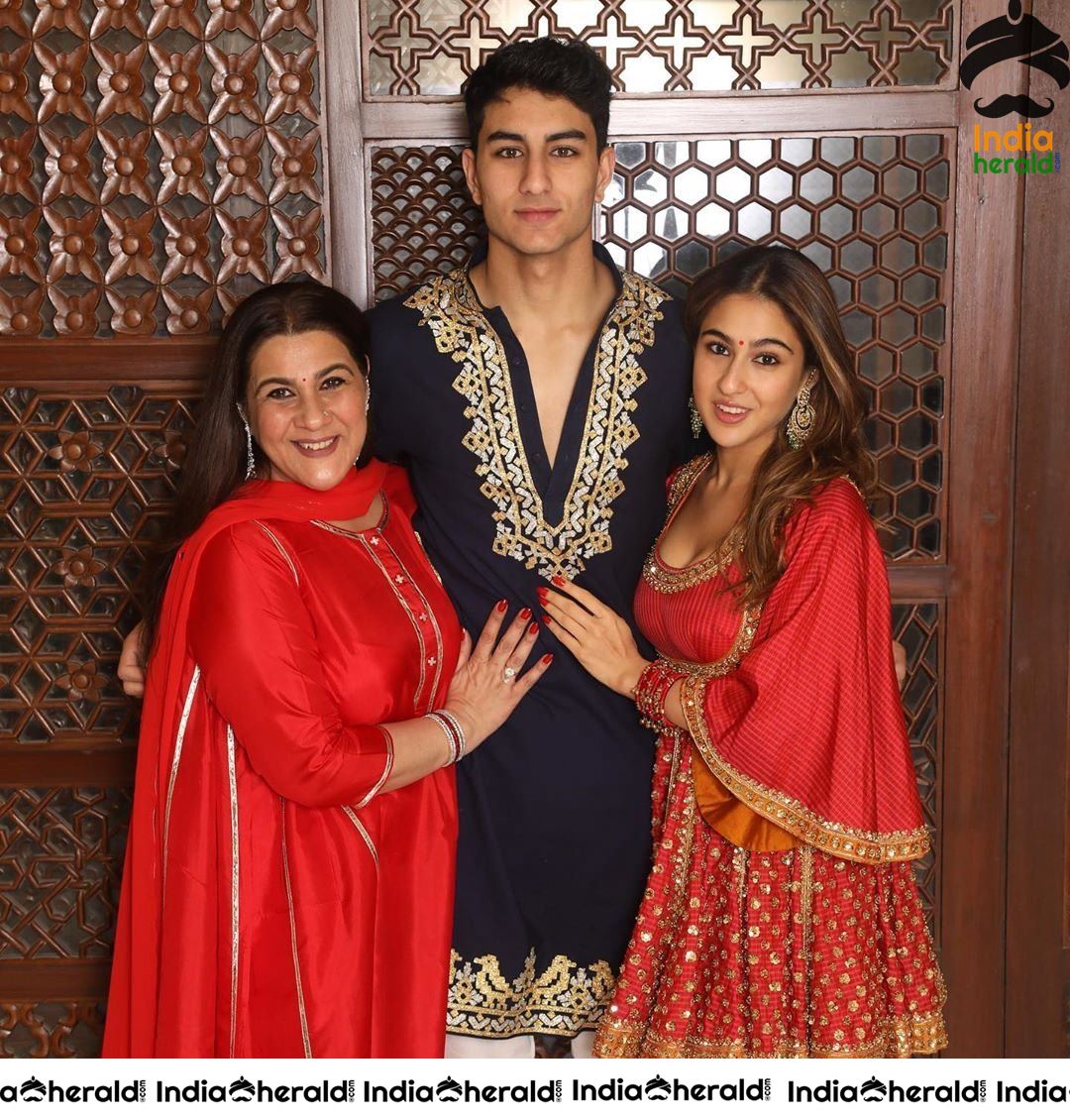 Actor Ibrahim Ali Khan with Sara Ali Khan and Amrita Singh Diwali Stills