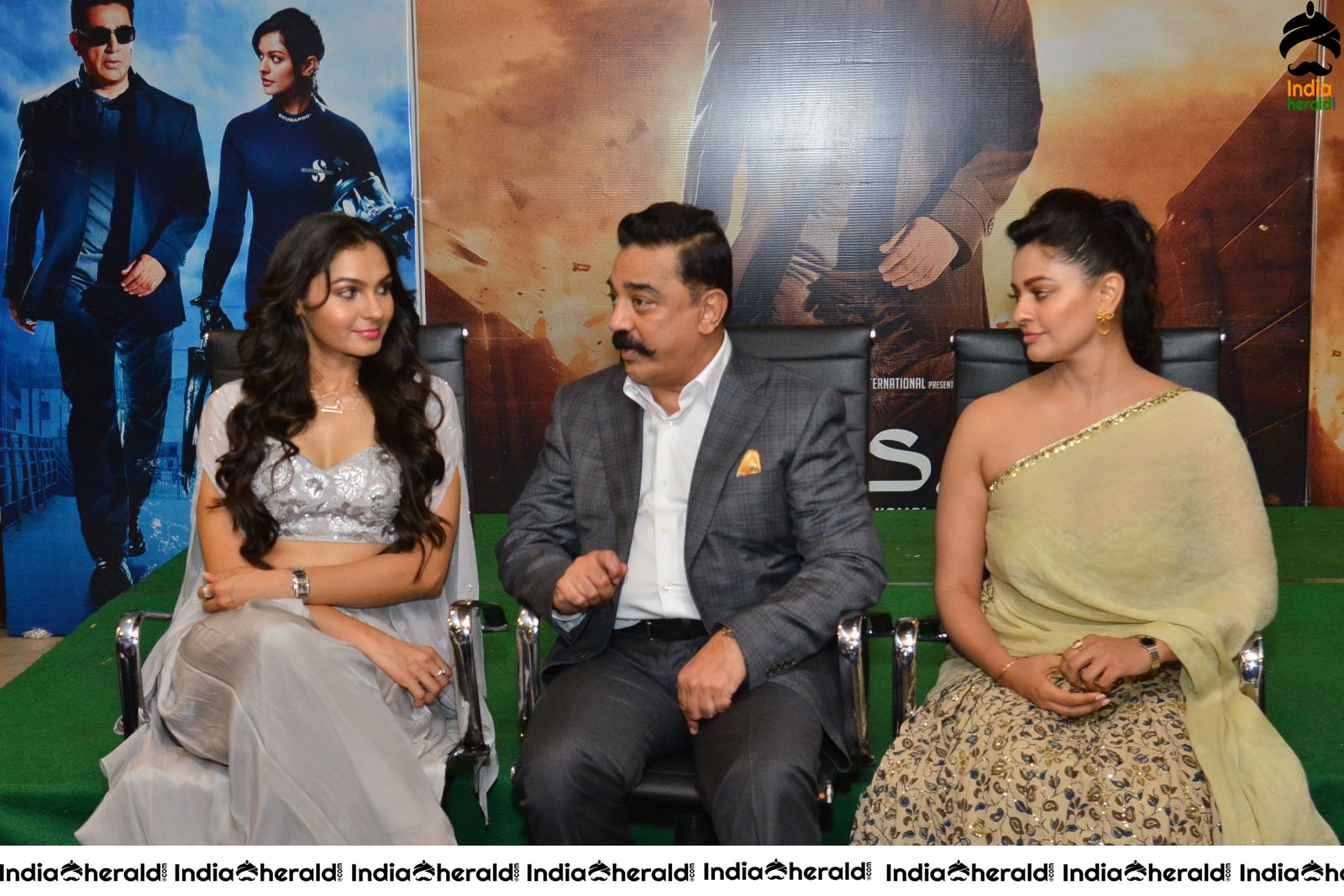 Actor Kamal Haasan with Hot Pooja Kumar and Andrea Jeremiah