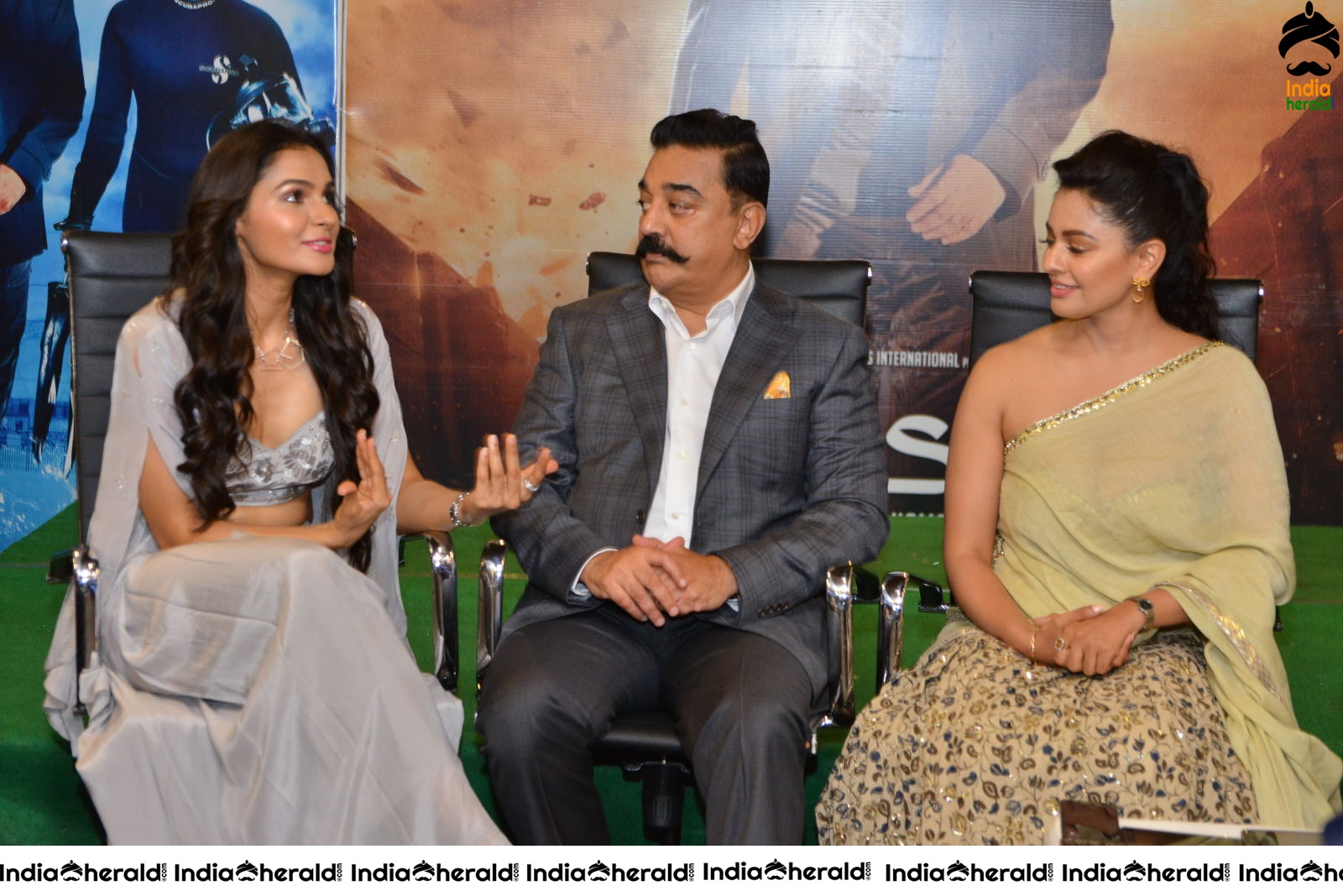 Actor Kamal Haasan with Hot Pooja Kumar and Andrea Jeremiah