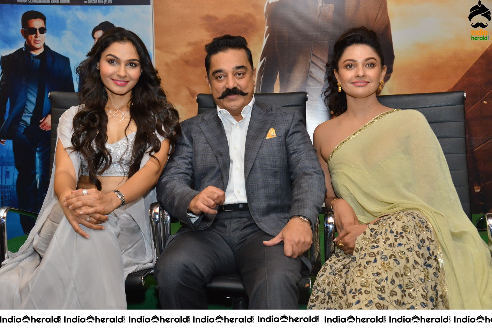 Actor Kamal Haasan with Hot Pooja Kumar and Andrea Jeremiah