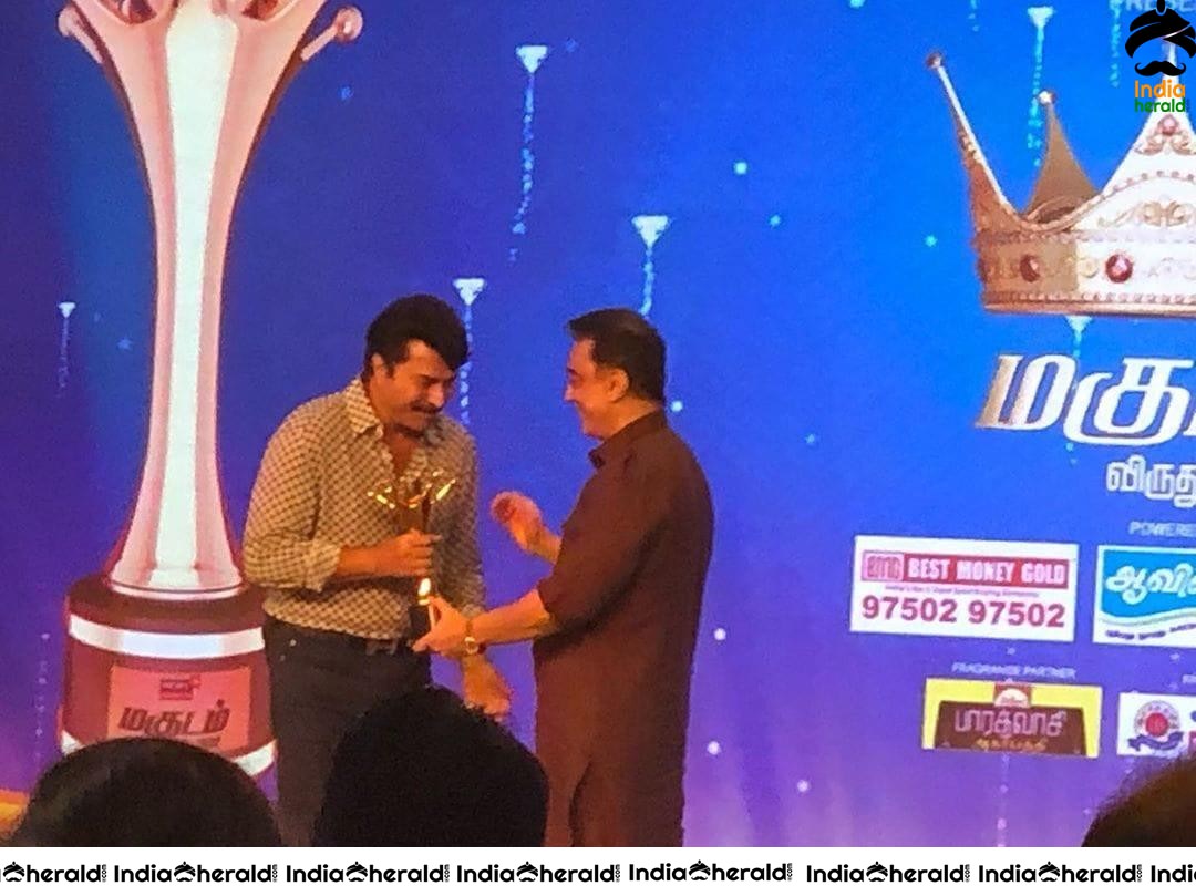 Actor Kamal Haasan with Thirumavalavan and Mammootty at News 18 Magudam Awards 2019