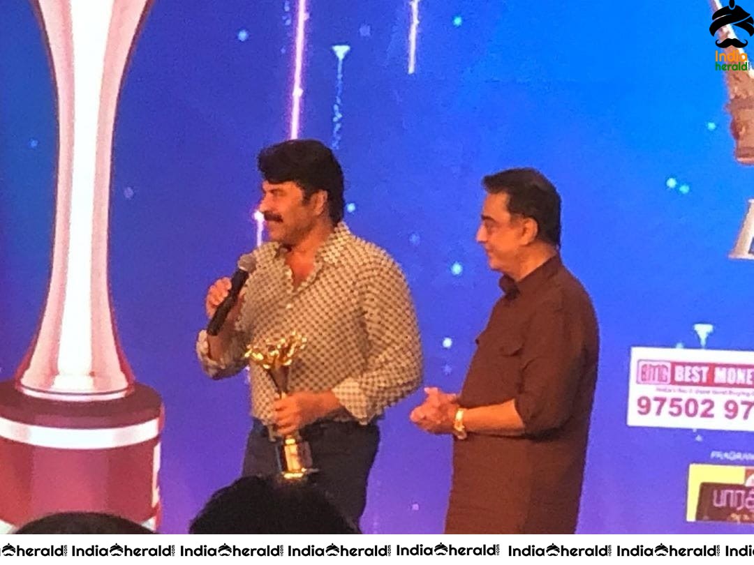 Actor Kamal Haasan with Thirumavalavan and Mammootty at News 18 Magudam Awards 2019