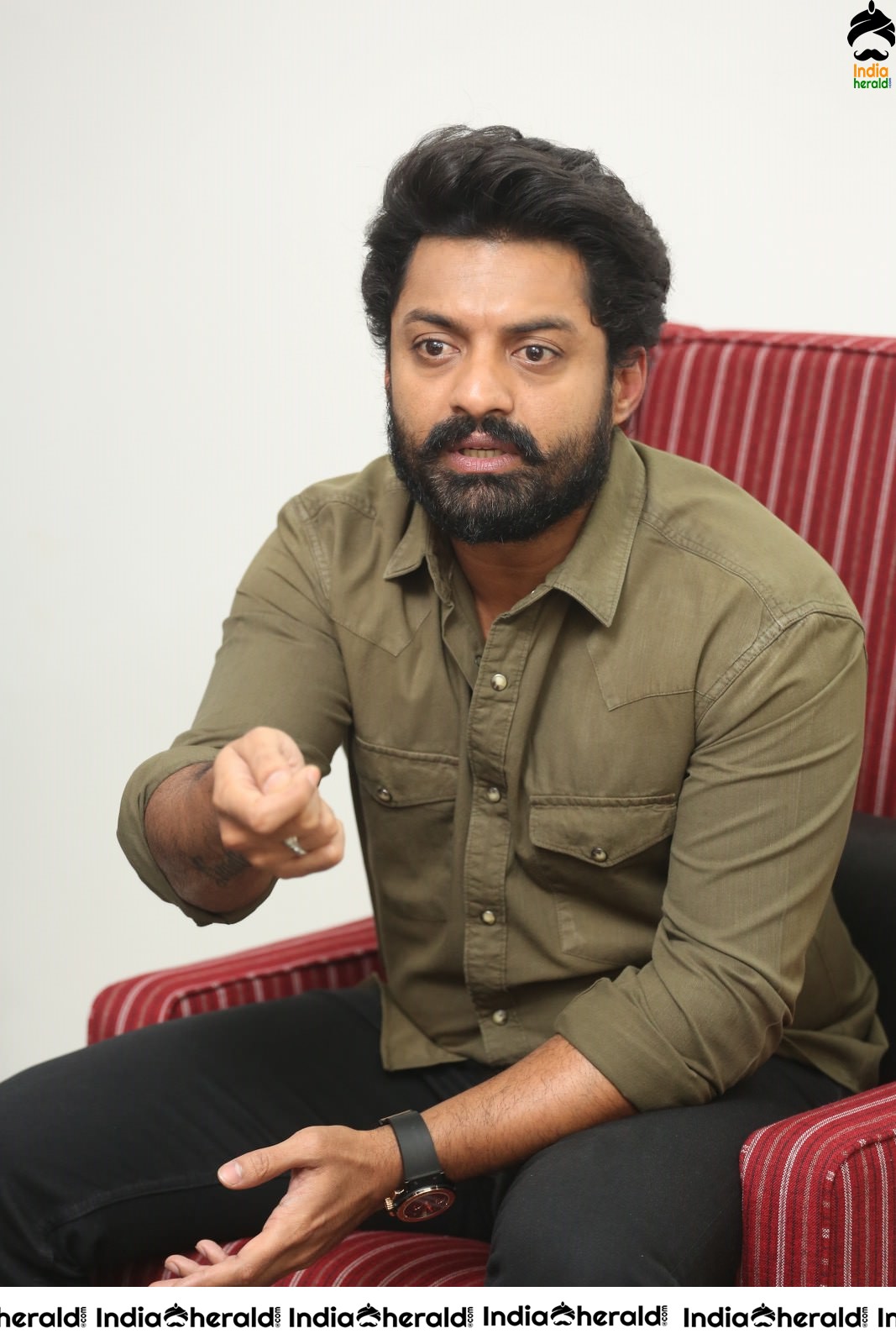 Actor Nandamuri Kalyanram shows various expressions in his face during a media interaction