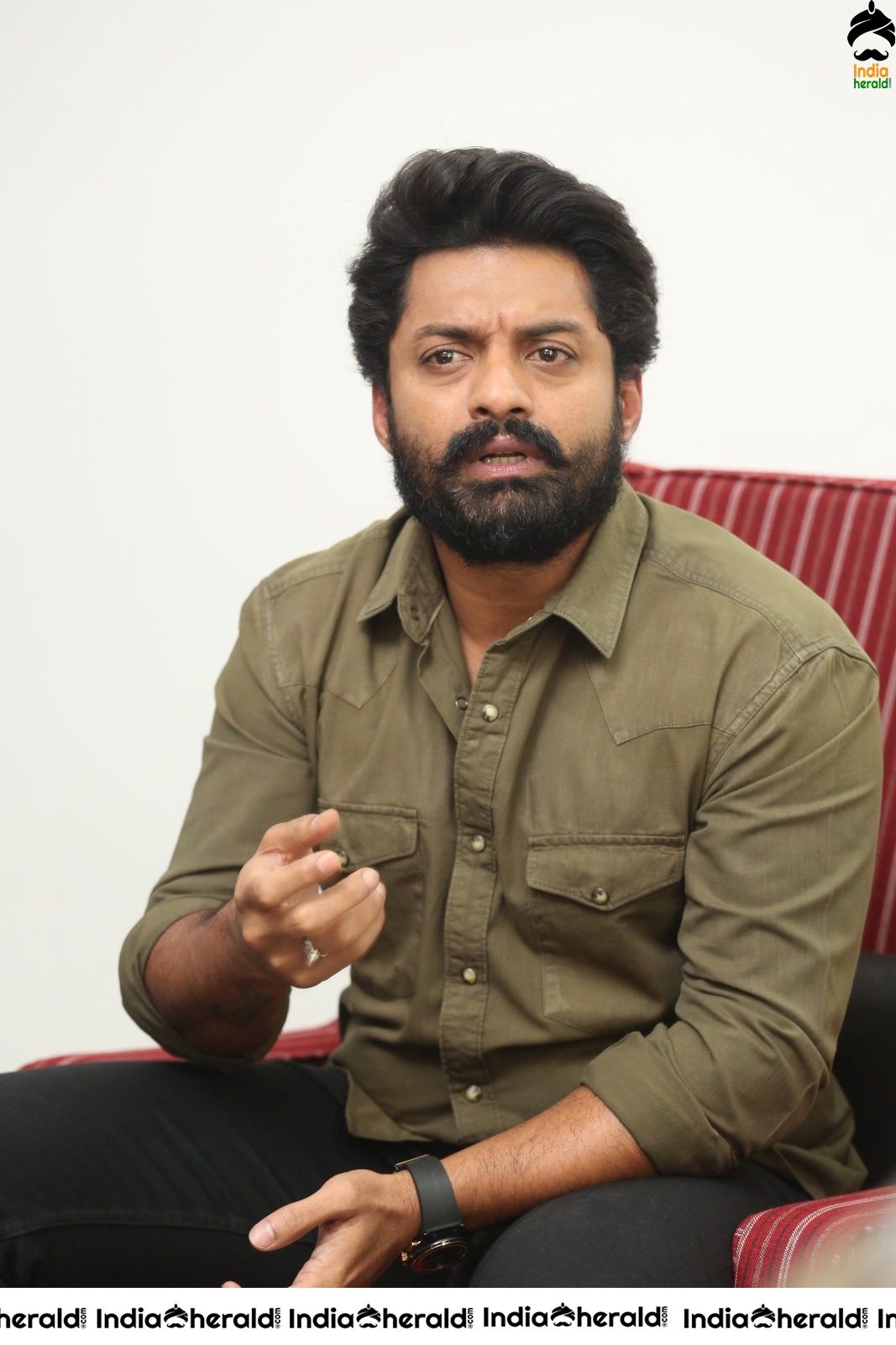 Actor Nandamuri Kalyanram shows various expressions in his face during a media interaction