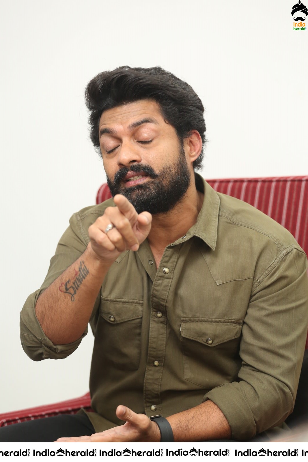 Actor Nandamuri Kalyanram shows various expressions in his face during a media interaction