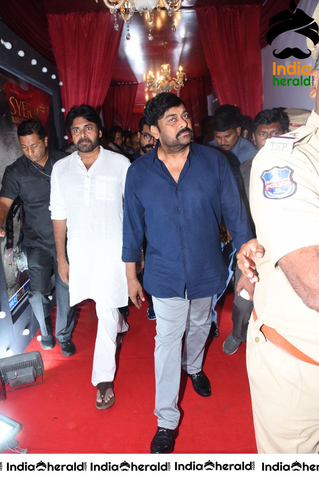 Actor Pawan Kalyan and Chiranjeevi arriving At Sye Raa Pre Release Event Set 2