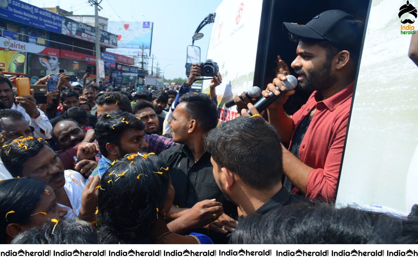 Actor Sai Dharam Tej at Prathiroju Pandagey Promotional Tour in Gajuwaka Set 2