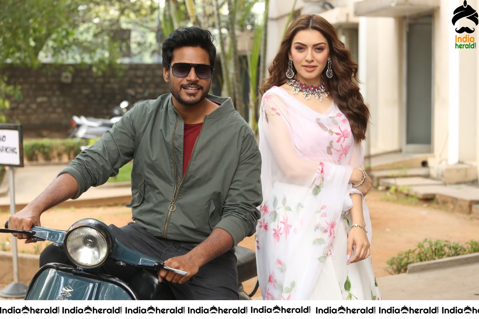 Actor Sundeep Kishan riding Scooter with HansikaMotwani